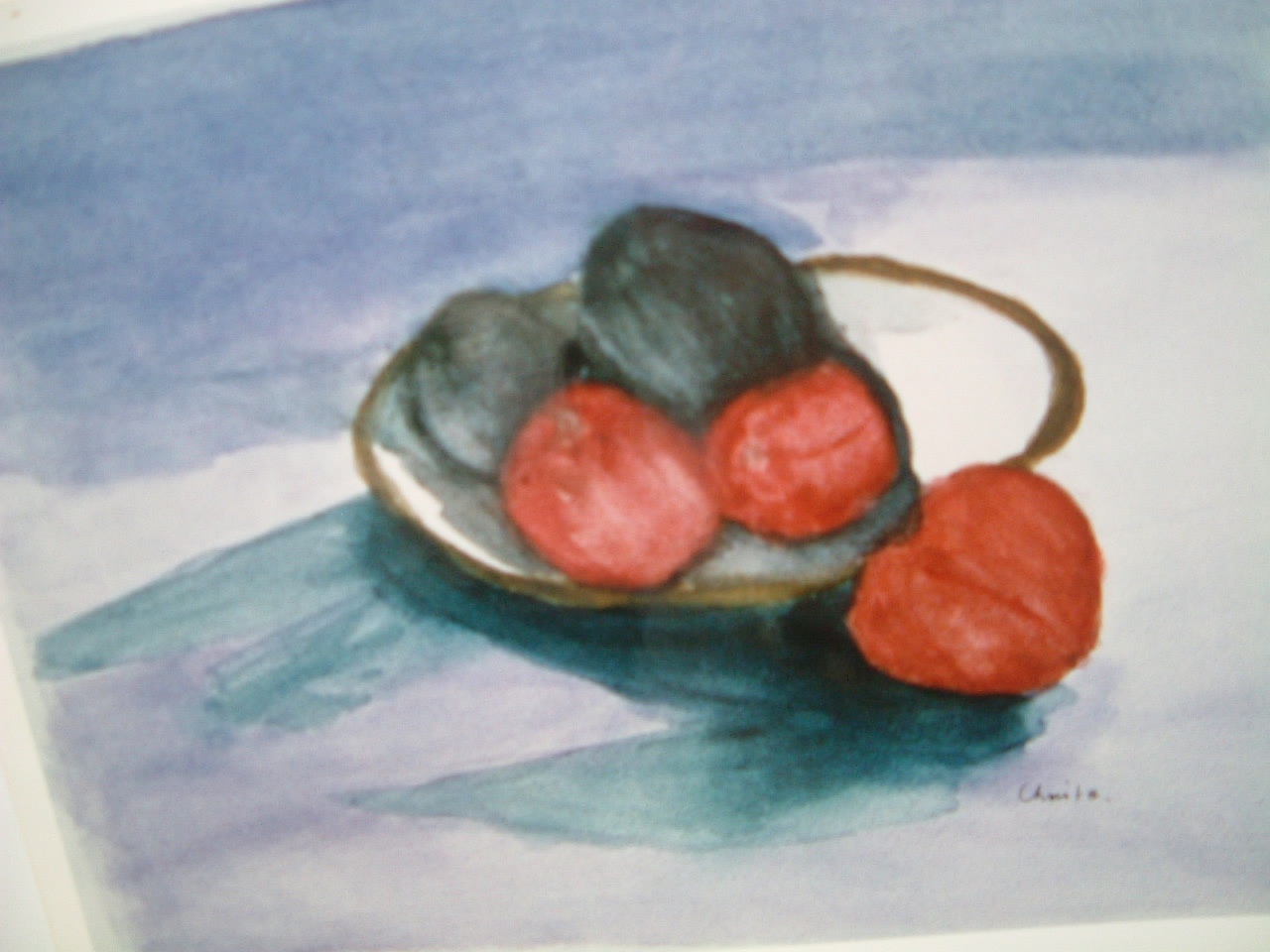 dish with plums